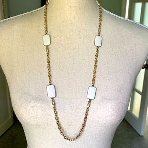 Gold, Cream & Rhinestone Long Chain Necklace  with Modern Design